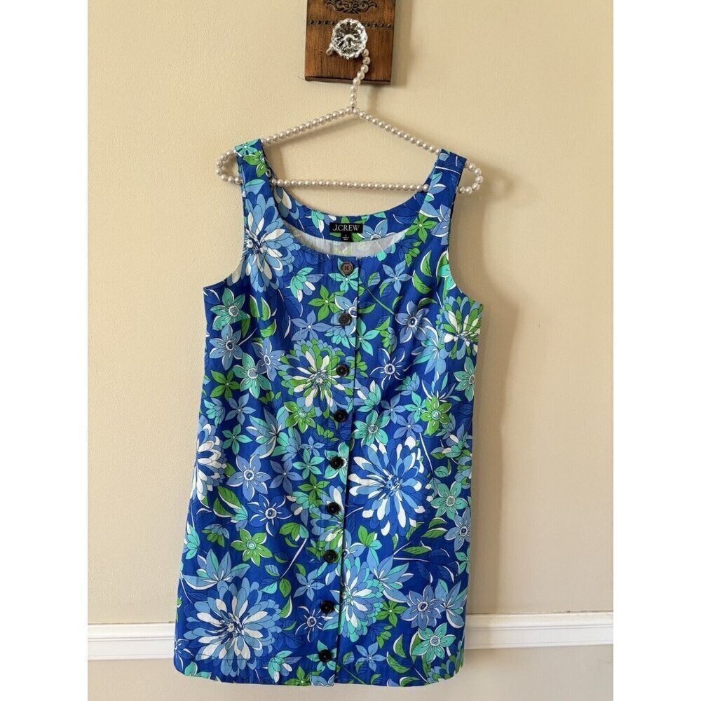 J.Crew Womens Size Small Cobalt Blue Floral Shift Dress Sleeveless Cotton 2023